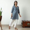 Grey - Jacquard Cotton Pintuck Short Kurta 35