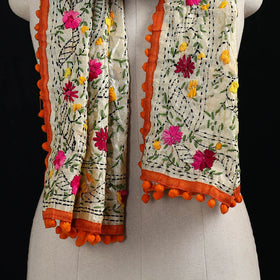 Ranihati Chanderi Silk Hand Embroidered Stole with Pom Pom 292
