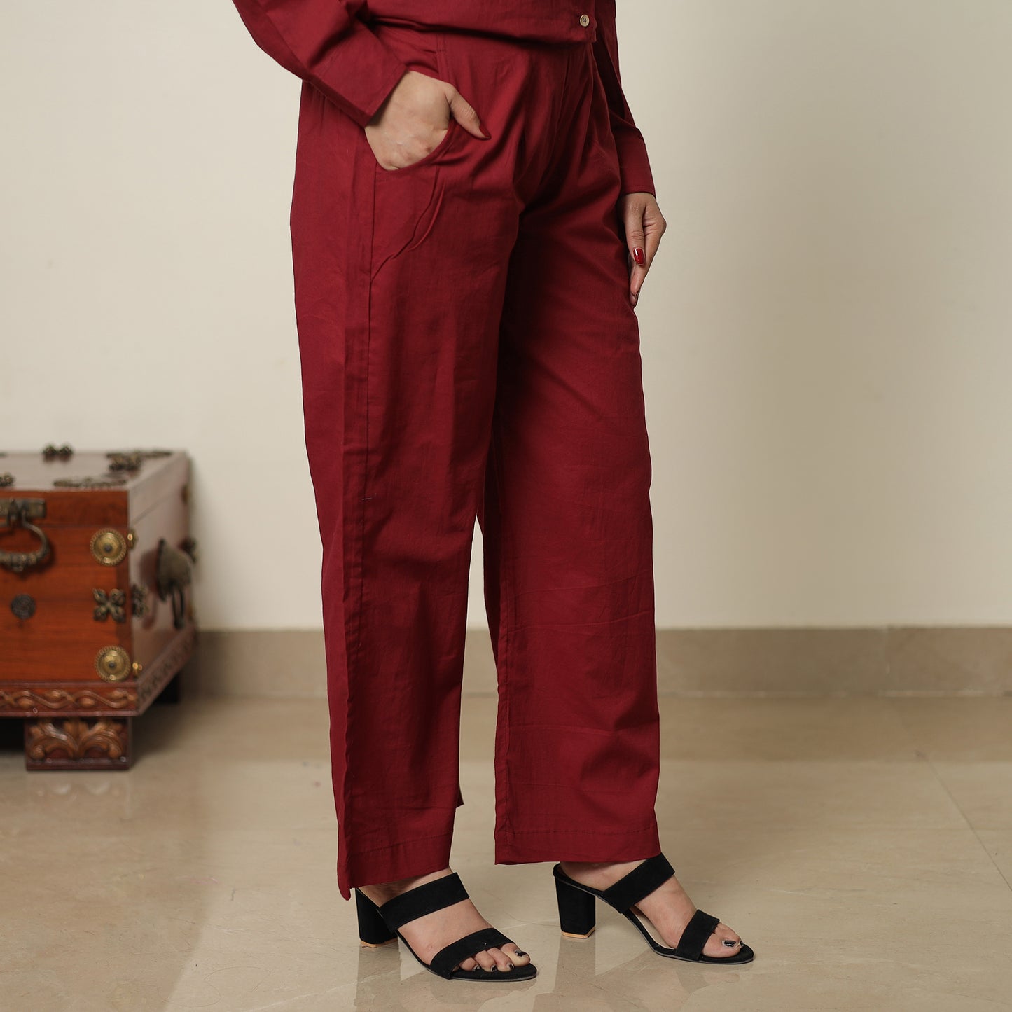 Maroon - Plain Dyed Cotton Co-Ord Set 04