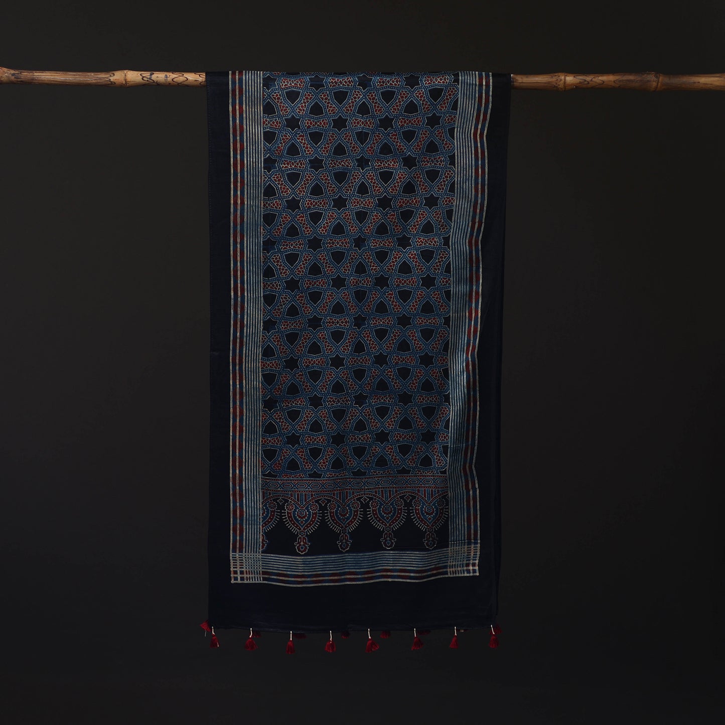 Ajrakh Hand Block Print Natural Dyed Mashru Silk Stole 22