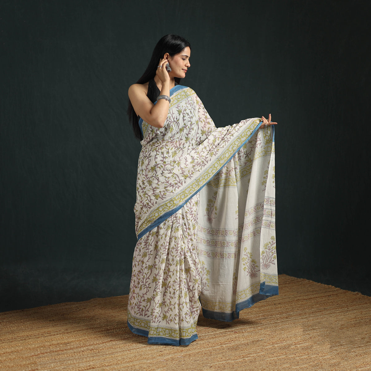 Sanganeri Hand Block Print Pure Mul Cotton Ready To Wear Saree  06