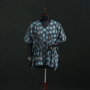 Blue - Pipad Hand Block Print Natural Dyed Cotton Kaftan (Short) 44