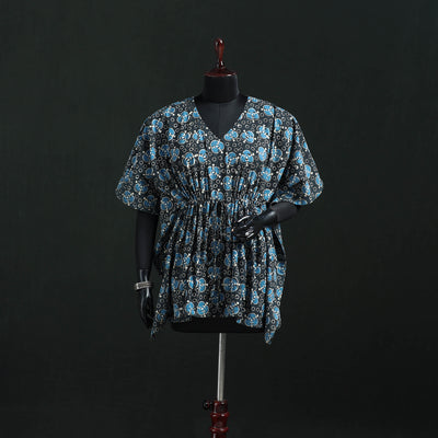 Blue - Pipad Hand Block Print Natural Dyed Cotton Kaftan (Short) 44