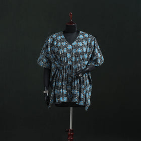 Blue - Pipad Hand Block Print Natural Dyed Cotton Kaftan (Short) 44
