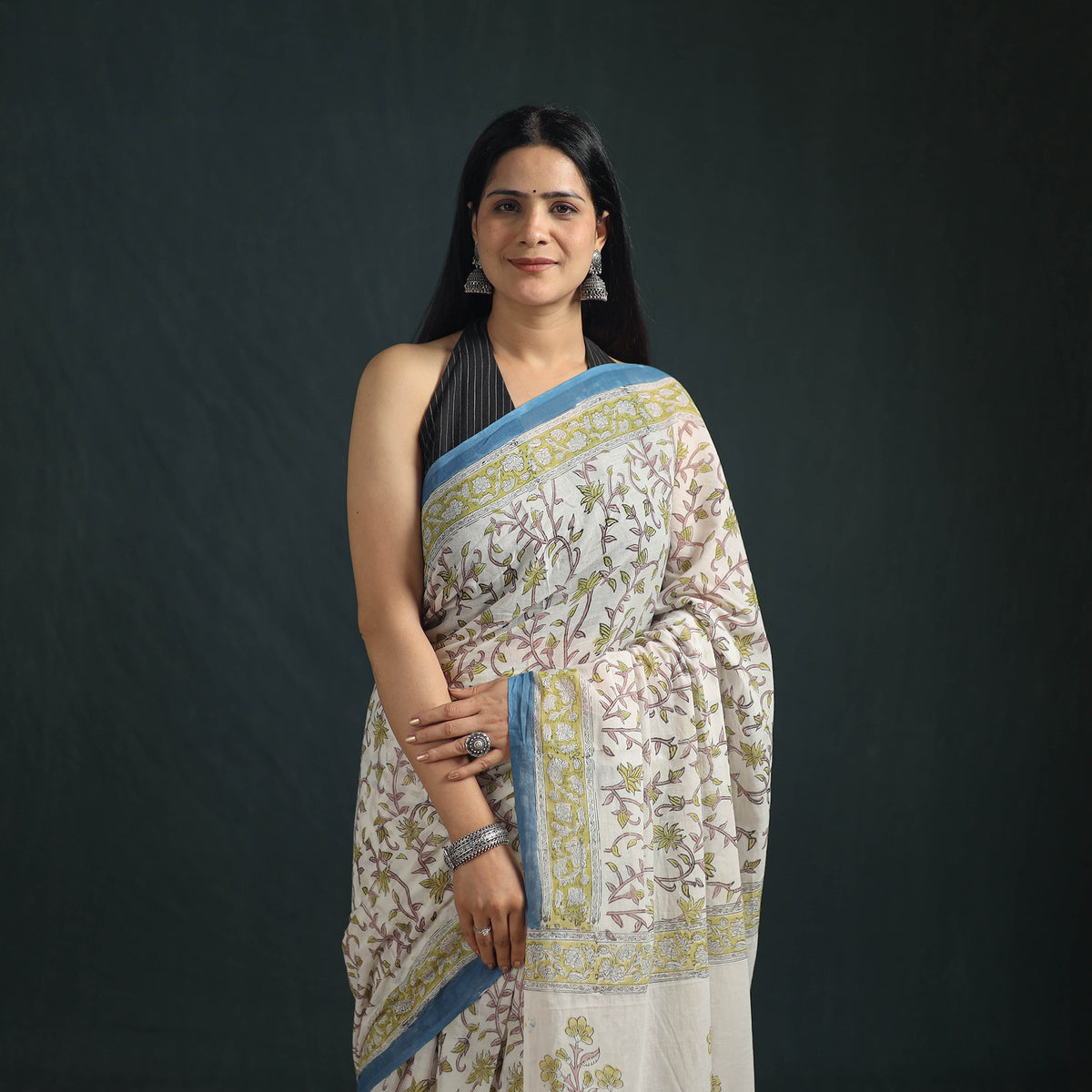 Sanganeri Hand Block Print Pure Mul Cotton Ready To Wear Saree  06