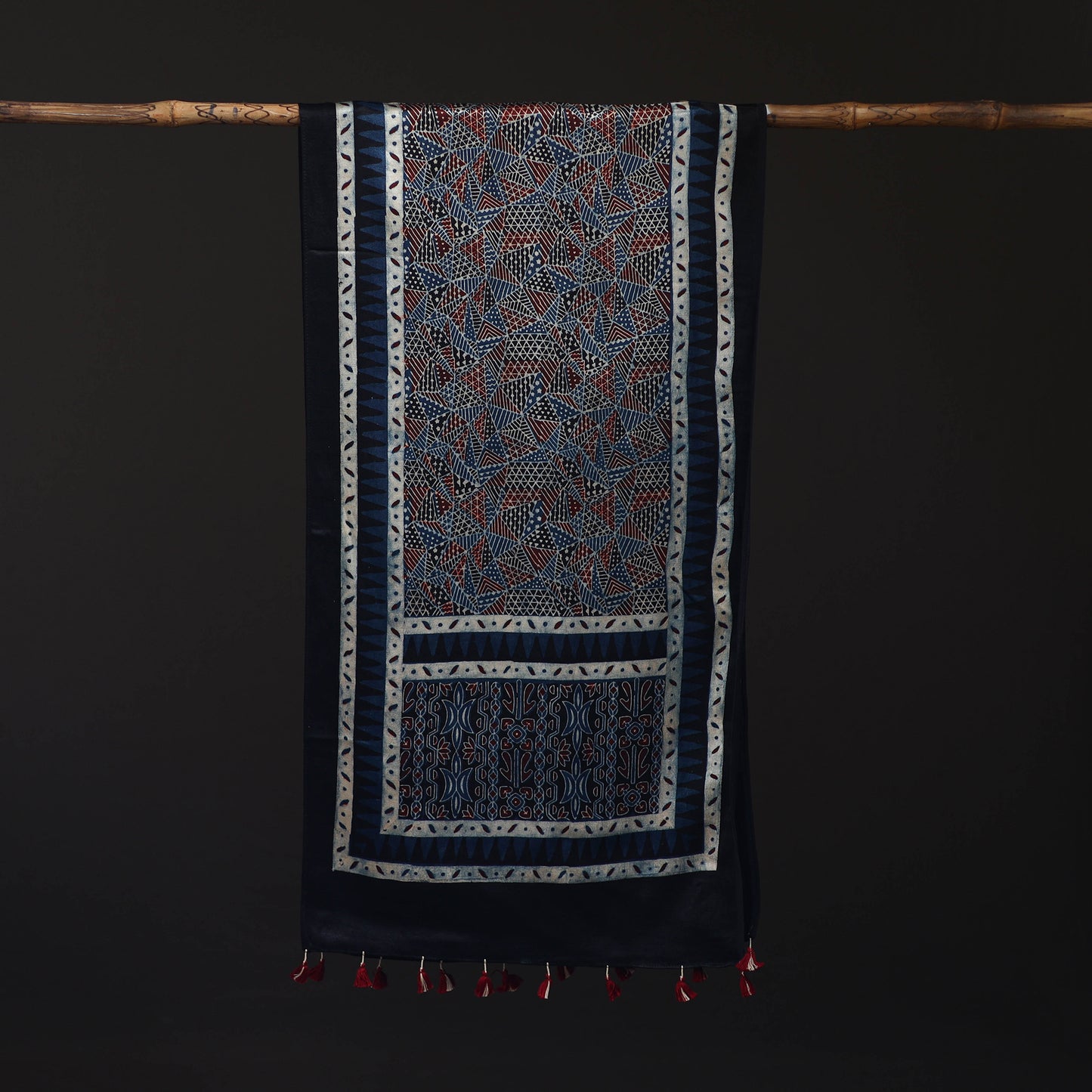 Ajrakh Hand Block Print Natural Dyed Mashru Silk Stole 23