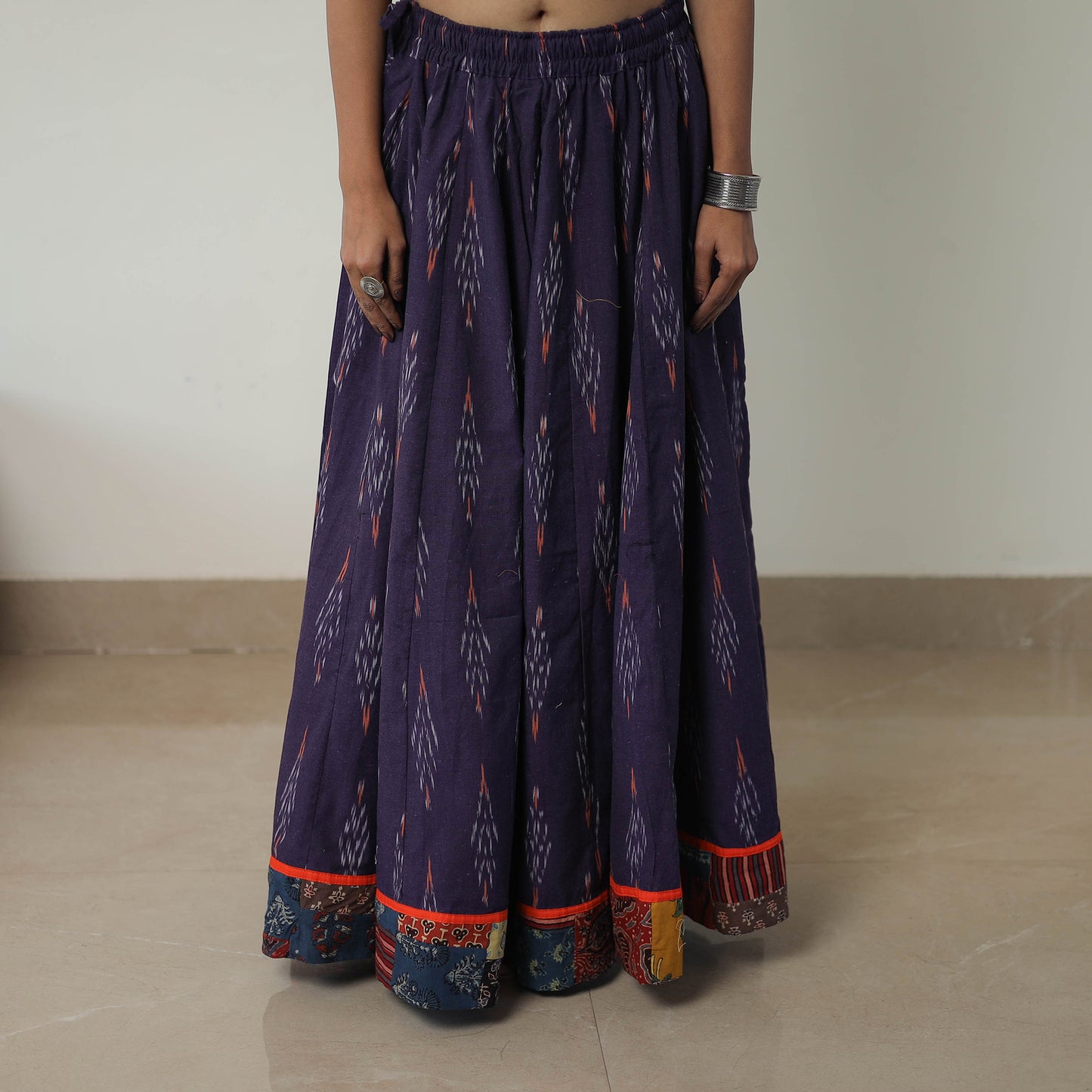 Purple - 24 Kali Cotton Pochampally Ikat Skirt with Border 07