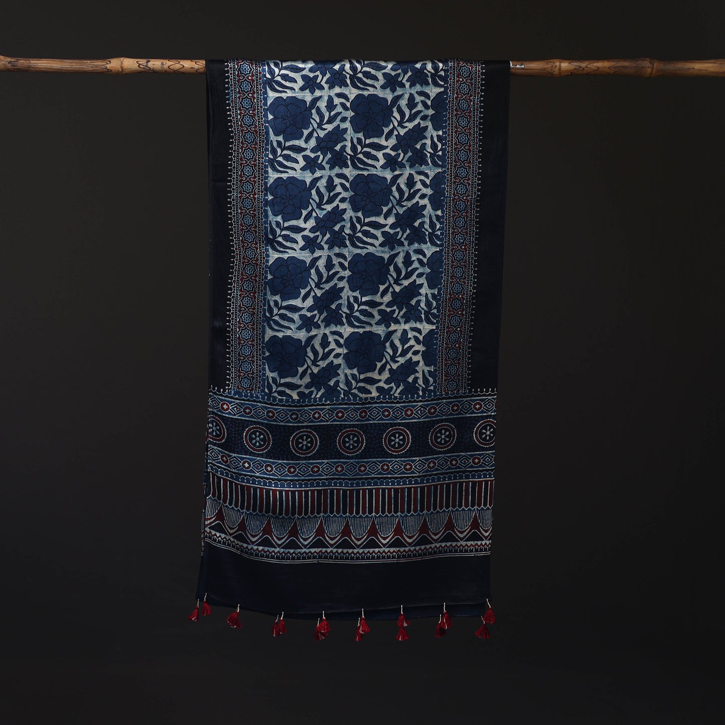 Ajrakh Hand Block Print Natural Dyed Mashru Silk Stole 24