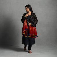 Black - Kutch Zari Work Handwoven Bandhani Woolen Shawl 22