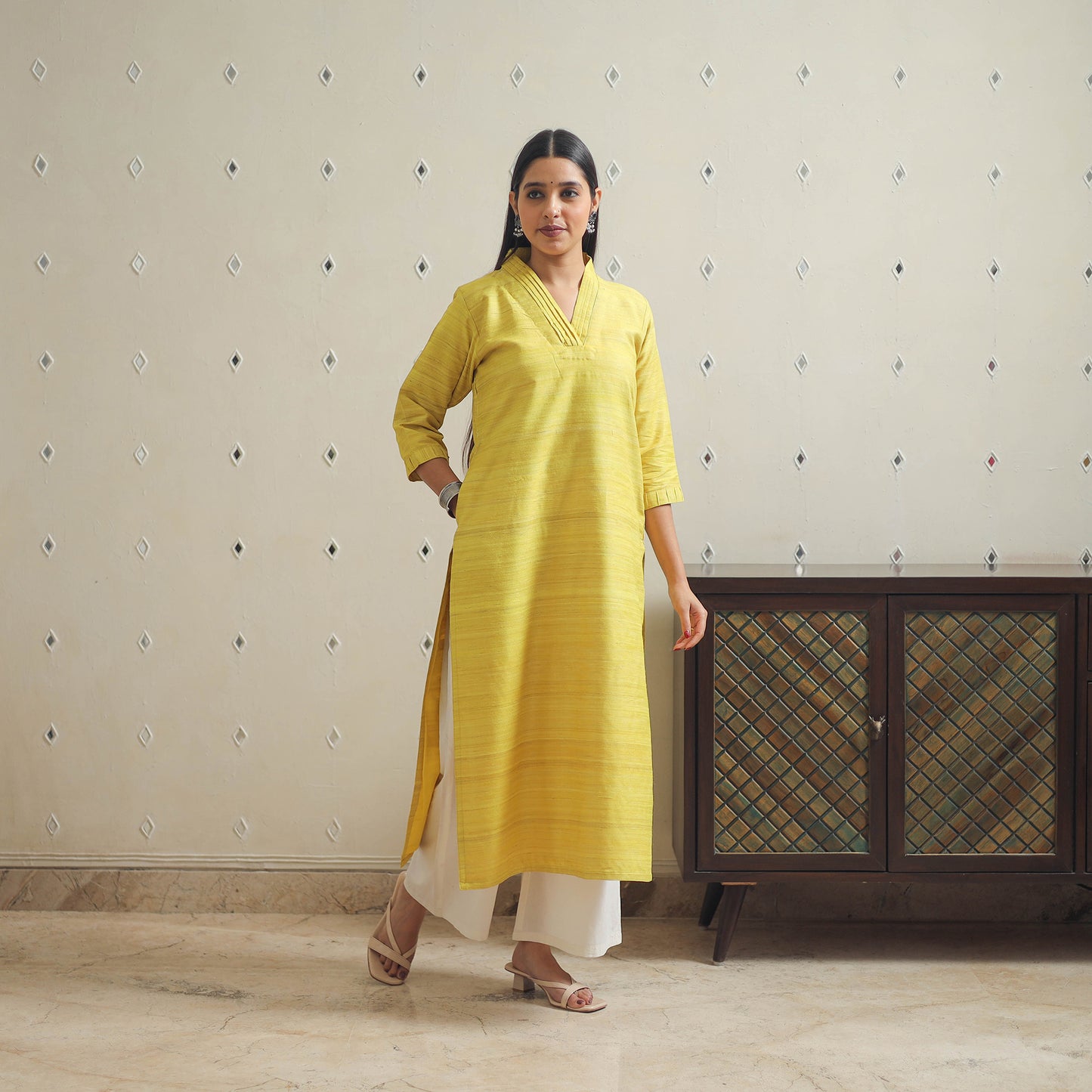 Yellow - Bhagalpuri Handwoven Desi Tussar Silk Plain Kurta 09