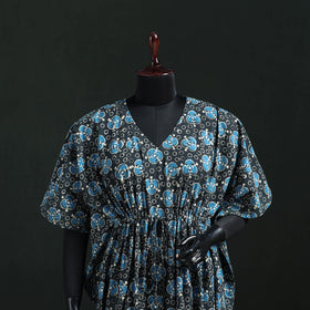 Blue - Pipad Hand Block Print Natural Dyed Cotton Kaftan (Short) 44