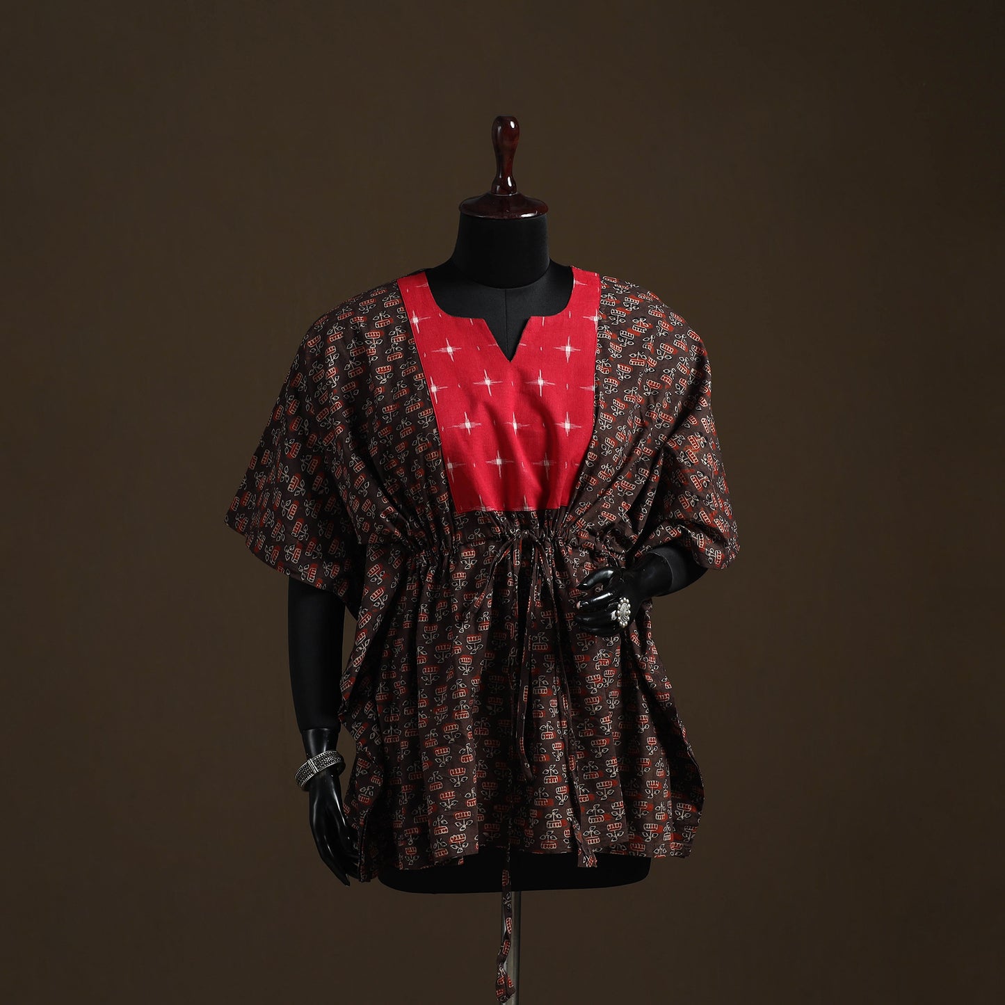 Natural Dyed Hand Block Ajrakh Print Patchwork Cotton Kaftan (Short) 47