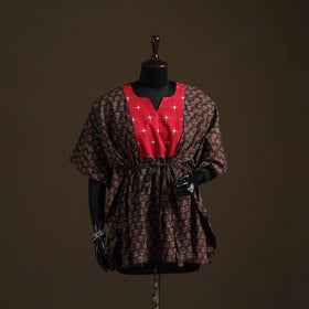 Natural Dyed Hand Block Ajrakh Print Patchwork Cotton Kaftan (Short) 47