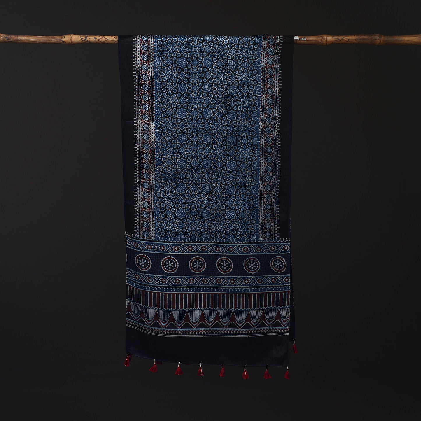 Ajrakh Hand Block Print Natural Dyed Mashru Silk Stole 25
