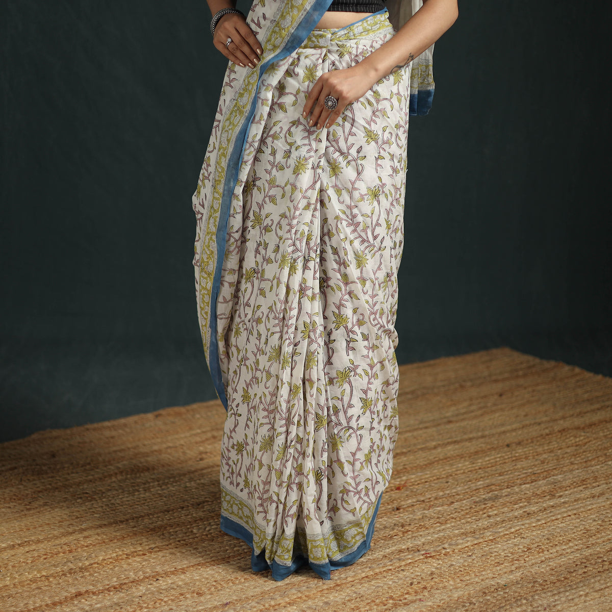 Sanganeri Hand Block Print Pure Mul Cotton Ready To Wear Saree  06