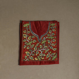 Red - Handpainted Srikalahasti Handloom Chanderi Silk Unstitched Kurta (2.3M) 09