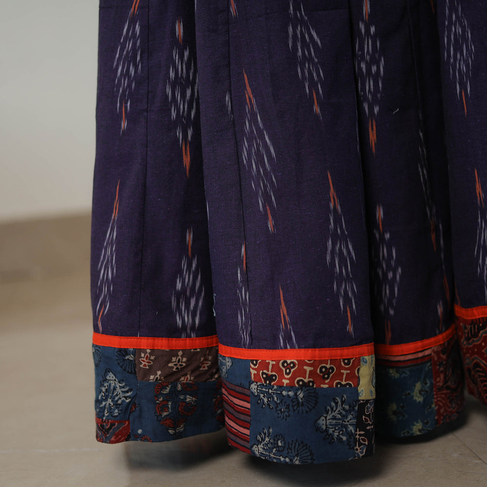 Purple - 24 Kali Cotton Pochampally Ikat Skirt with Border 07