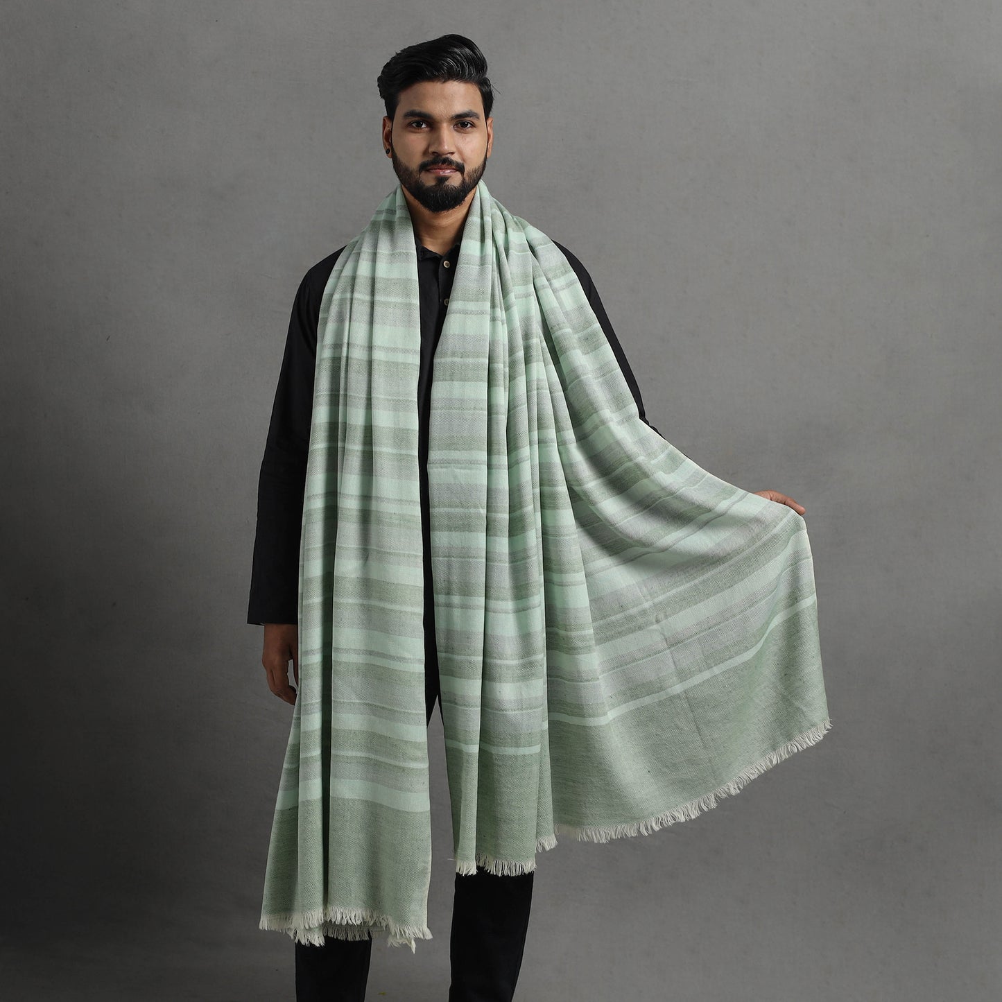 Green - Kumaun Handwoven Pure Merino Wool Shawl for Men 112