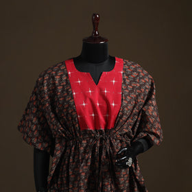 Natural Dyed Hand Block Ajrakh Print Patchwork Cotton Kaftan (Short) 47