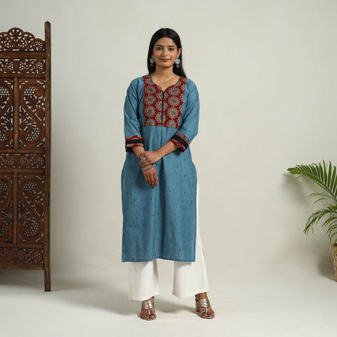 Blue - Mehfil Mosaic Cotton Straight Jacquard Kurta 02