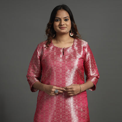 Pink - Elegant Banarasi Brocade Silk Kurta with Pant Set