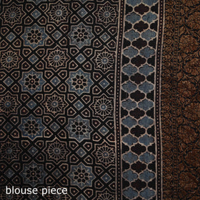 Ajrakh Hand Block Print Natural Dyed Zari Work Chanderi Silk Saree 17
