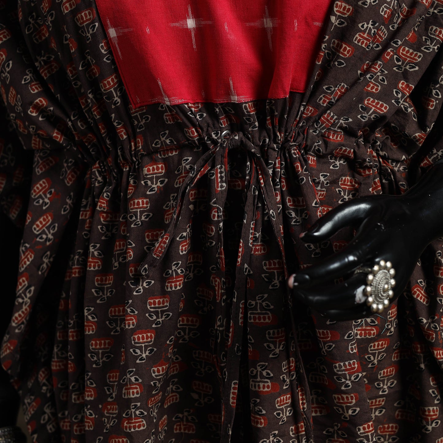 Natural Dyed Hand Block Ajrakh Print Patchwork Cotton Kaftan (Short) 47