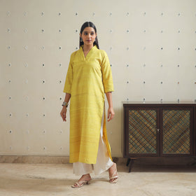 Yellow - bhagalpuri handwoven desi tussar silk plain kurta
