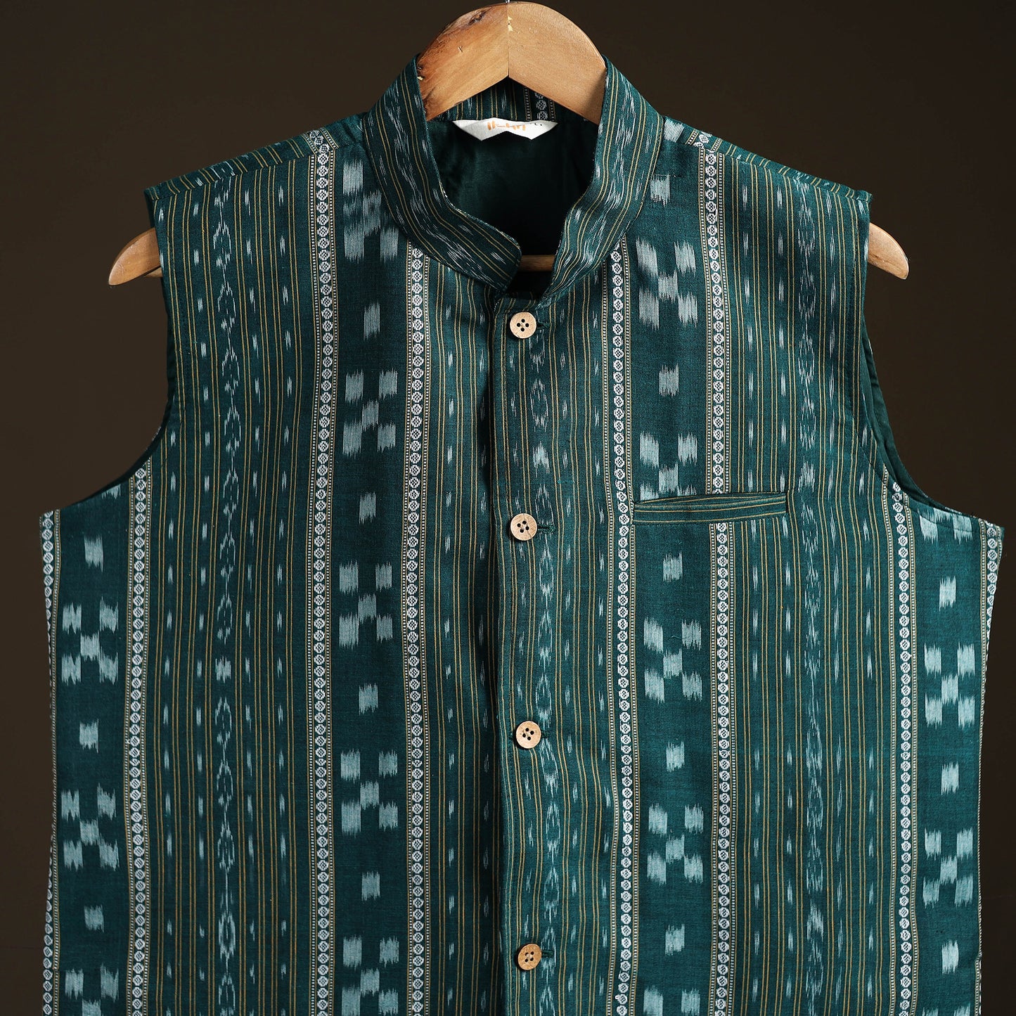 Sambalpuri Ikat Weave Cotton Men Nehru Jacket 09