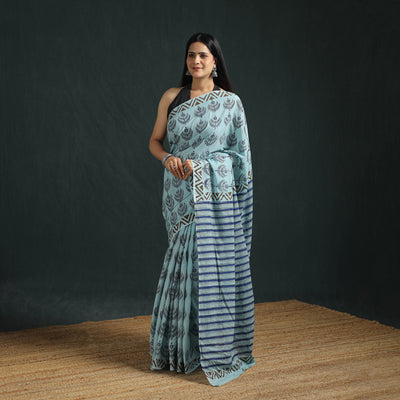 Sanganeri Hand Block Print Pure Mul Cotton Ready To Wear Saree  07