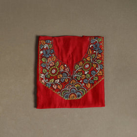 Red - Handpainted Srikalahasti Handloom Chanderi Silk Unstitched Kurta (2.3M) 08