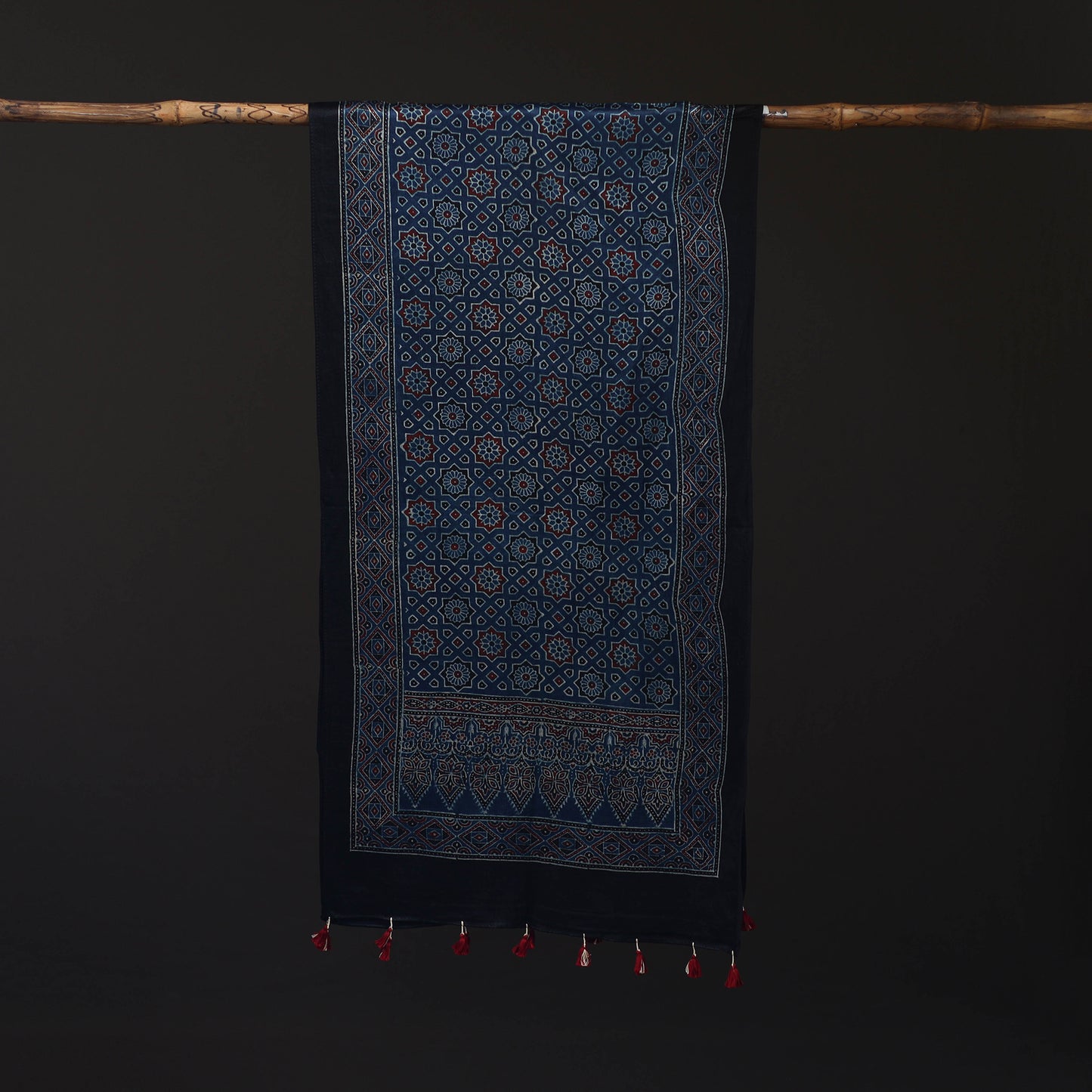 Ajrakh Hand Block Print Natural Dyed Mashru Silk Stole 26