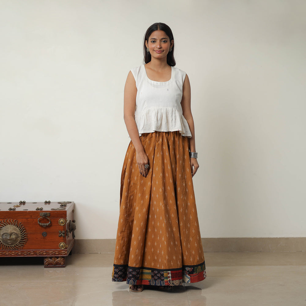 Brown - 24 Kali Cotton Pochampally Ikat Skirt with Border 08