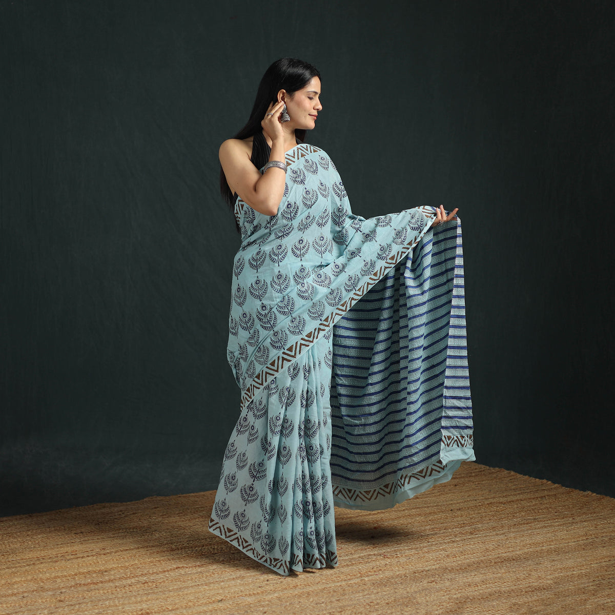 Sanganeri Hand Block Print Pure Mul Cotton Ready To Wear Saree  07