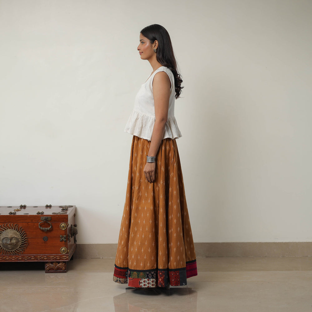 Brown - 24 Kali Cotton Pochampally Ikat Skirt with Border 08