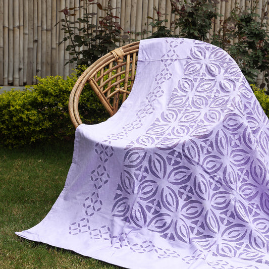 Purple - Barmer Applique Cutwork Cotton Single Bed cover (93 x 60 in)