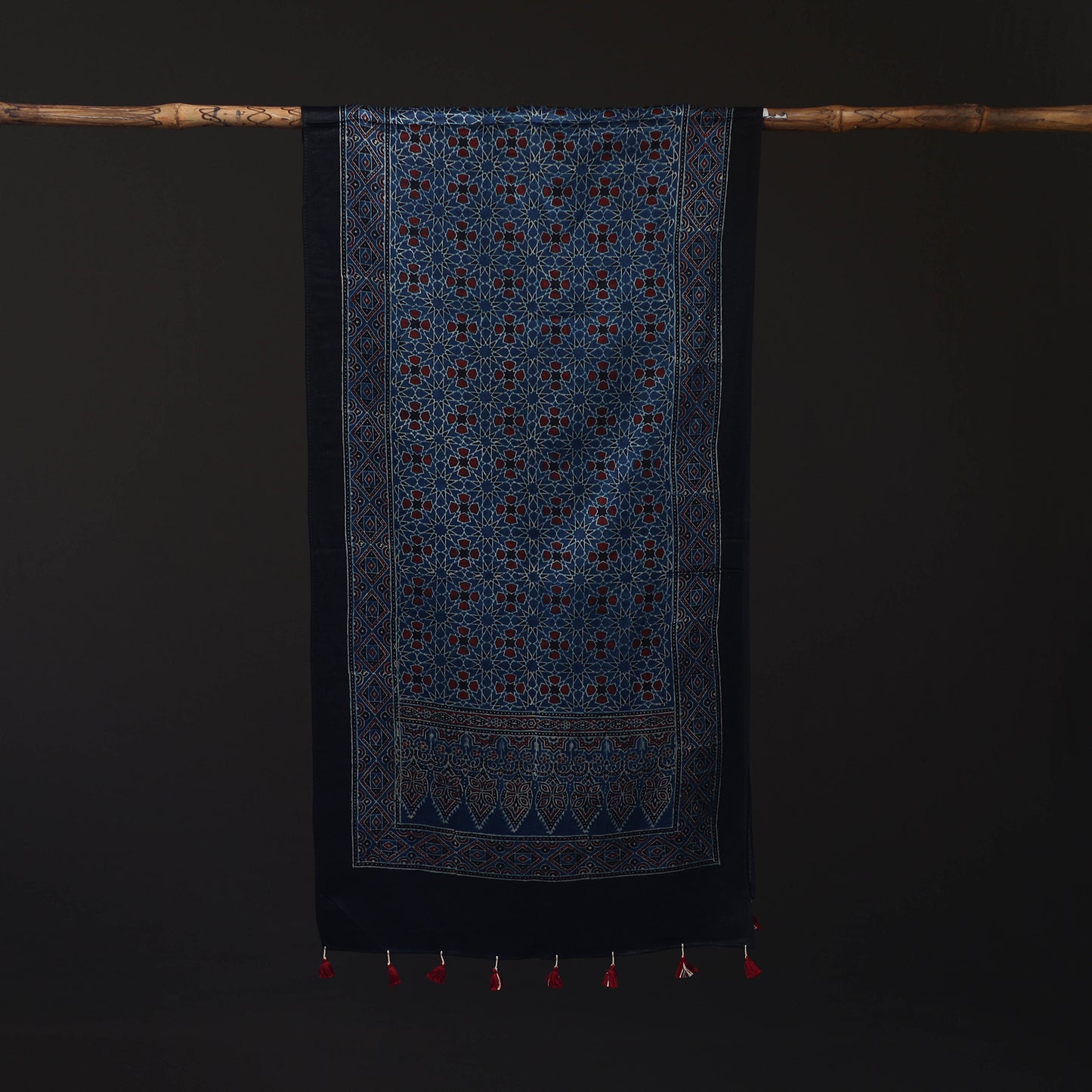 Ajrakh Hand Block Print Natural Dyed Mashru Silk Stole 27