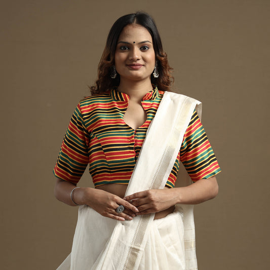 Multicolor - Mashru Weave Pure Handloom Silk Stitched Blouse