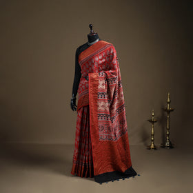 Ajrakh Hand Block Print Natural Dyed Zari Work Chanderi Silk Saree 18