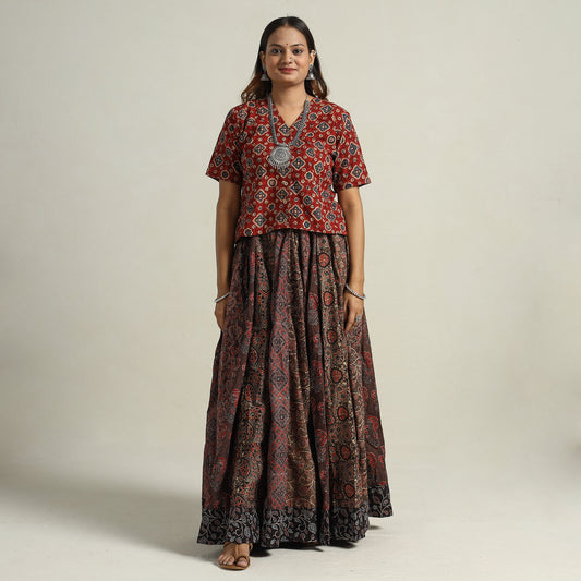 Ajrakh Block Printed 24 Kali Patchwork Cotton Long Skirt 59