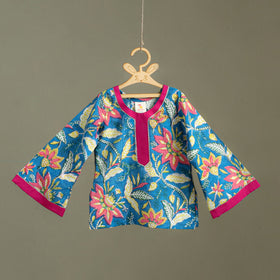 Girls Gota Work Floral Block Print Cotton Kurta with Sharara Set (3-4 Years) 12