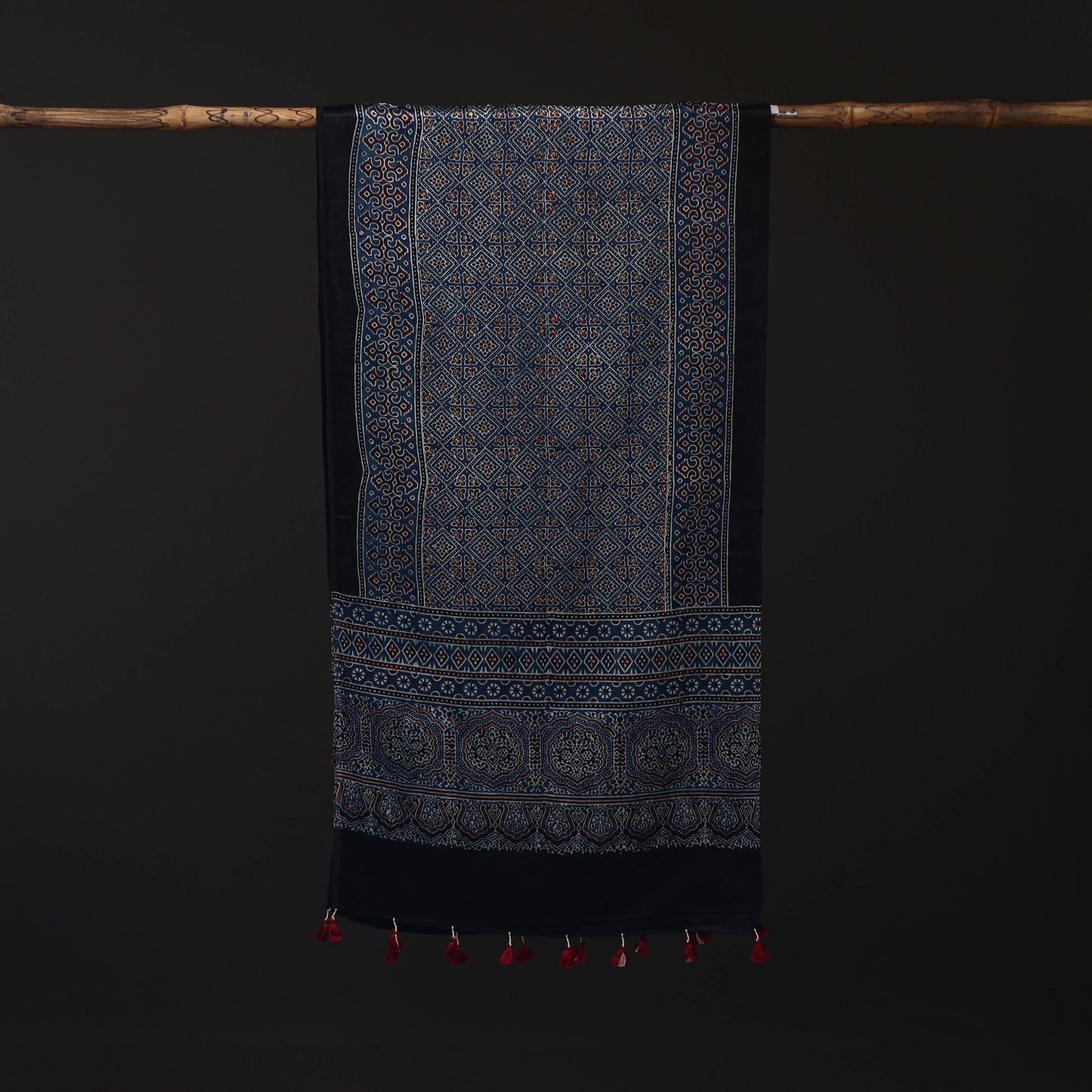 Ajrakh Hand Block Print Natural Dyed Mashru Silk Stole 28