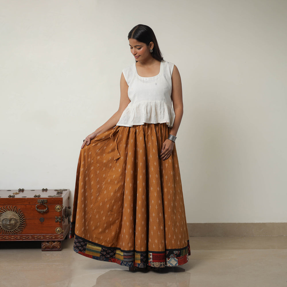 Brown - 24 Kali Cotton Pochampally Ikat Skirt with Border 08