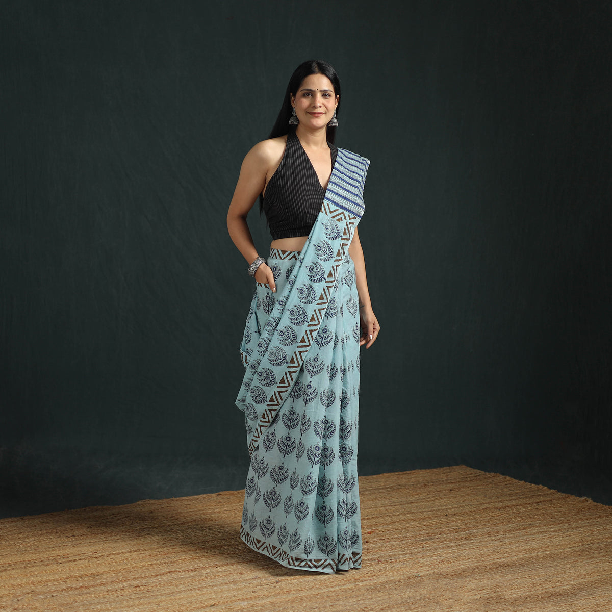 Sanganeri Hand Block Print Pure Mul Cotton Ready To Wear Saree  07