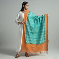 Green - Pochampally Ikat Handloom Cotton Dupatta with Tassels 24