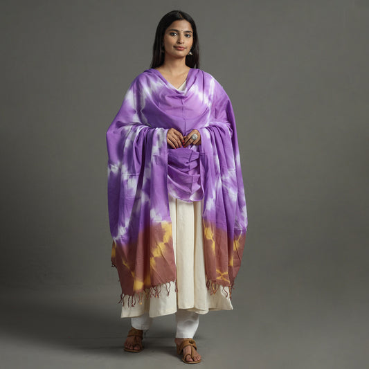 Purple - Shibori Tie-Dye Cotton Dupatta with Tassels 79