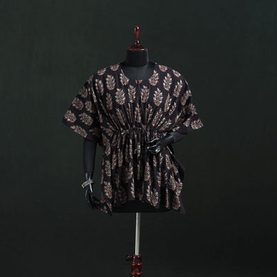 Brown - Ajrakh Hand Block Print Natural Dyed Cotton Kaftan (Short) 45