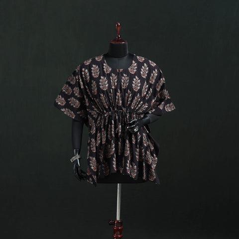 Brown - Ajrakh Hand Block Print Natural Dyed Cotton Kaftan (Short) 45