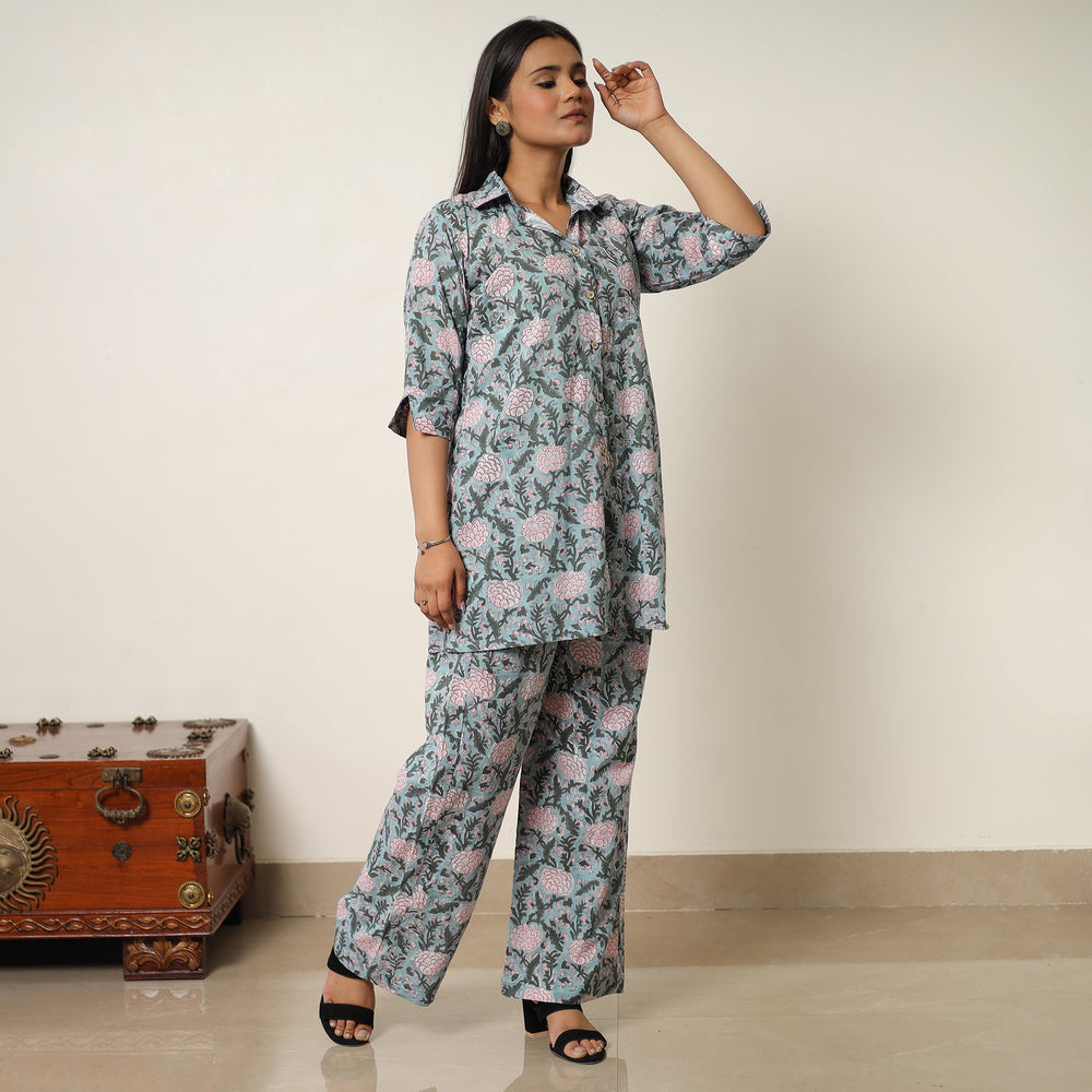 Green - Sanganeri Block Printed Cotton Co-Ord Set 11