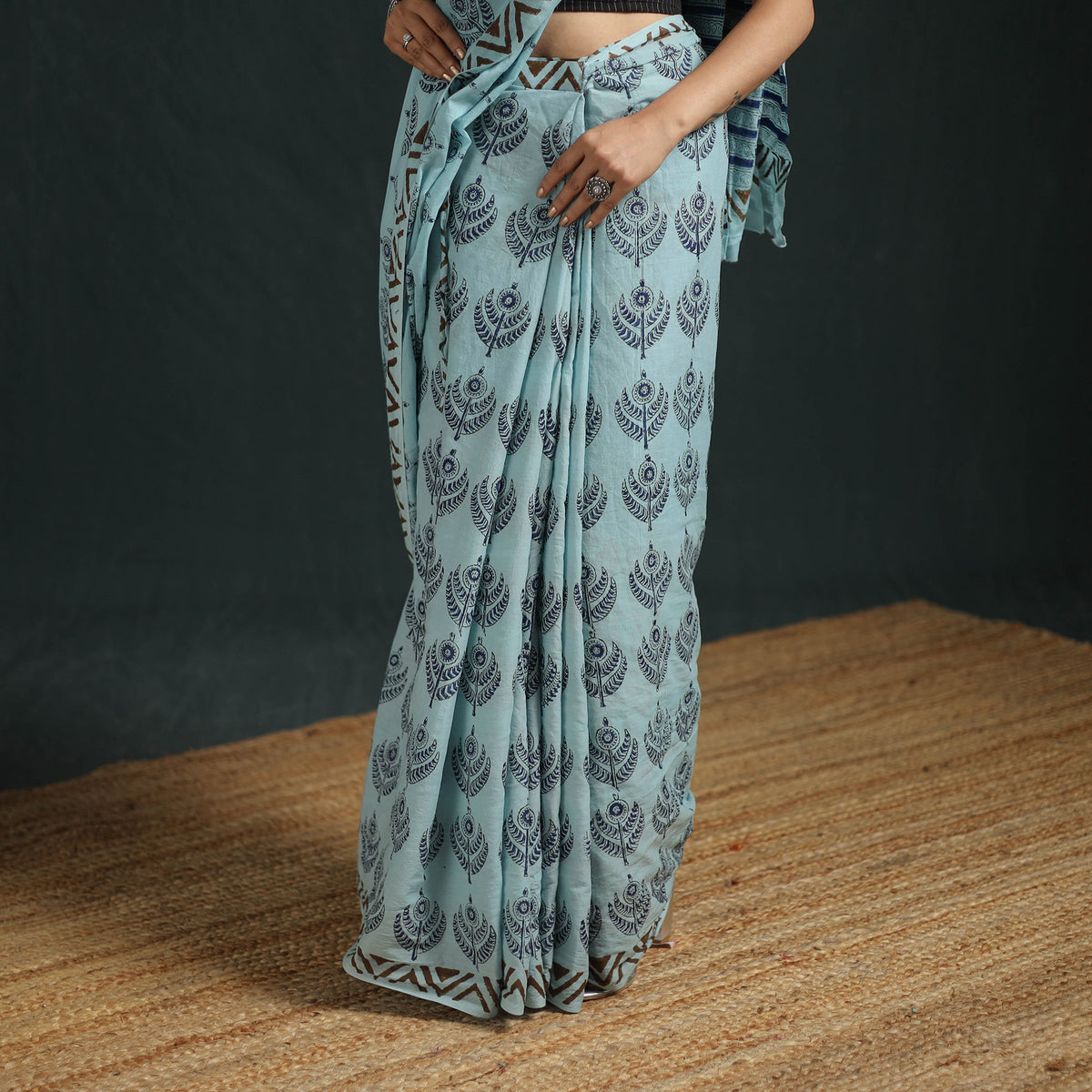 Sanganeri Hand Block Print Pure Mul Cotton Ready To Wear Saree  07
